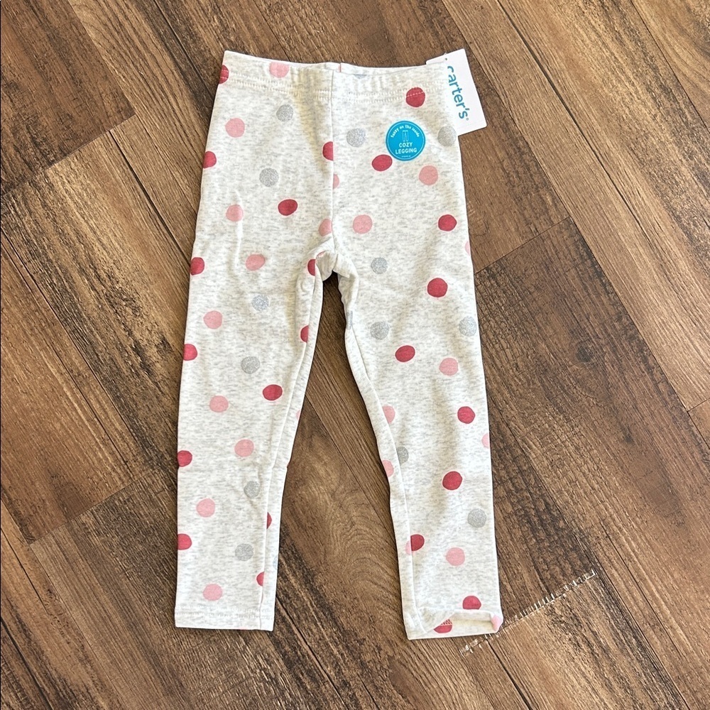 Carter's Kids Leggings - Heathered Gray with Pink, silver, and Red polka Dots